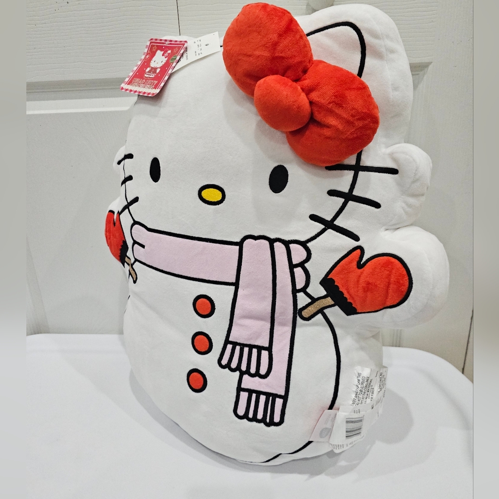 Cute Large Hello Kitty White Christmas Snowman Winter Holiday Seasonal Pillow - Picture 6 of 10